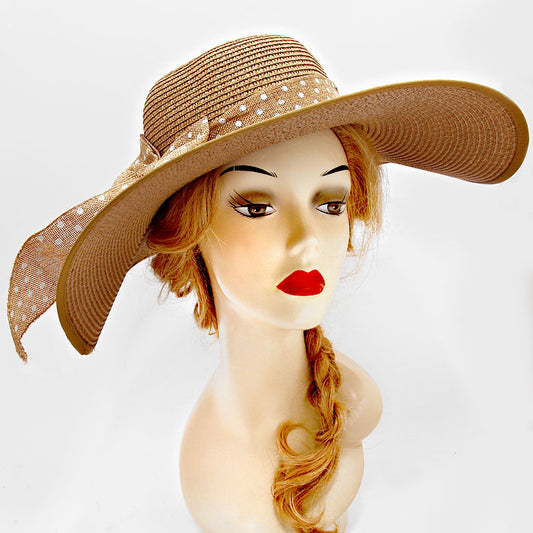 HATEGORY Polka Dot Bow Straw Floppy Hat