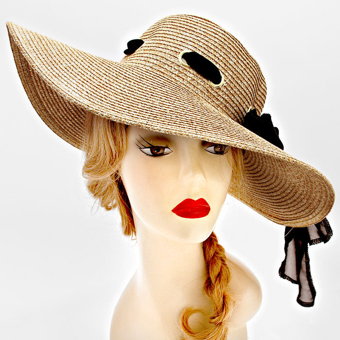 HATEGORY Bow Accented Straw Floppy Hat