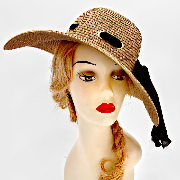 HATEGORY Bow Accented Straw Floppy Hat