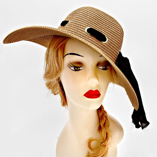 HATEGORY Bow Accented Straw Floppy Hat