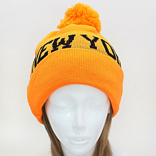 HATEGORY "New York" Acrylic Pom Beanie