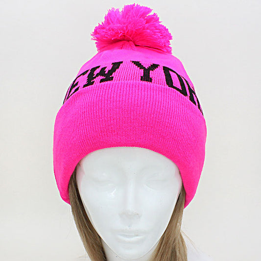 HATEGORY "New York" Acrylic Pom Beanie