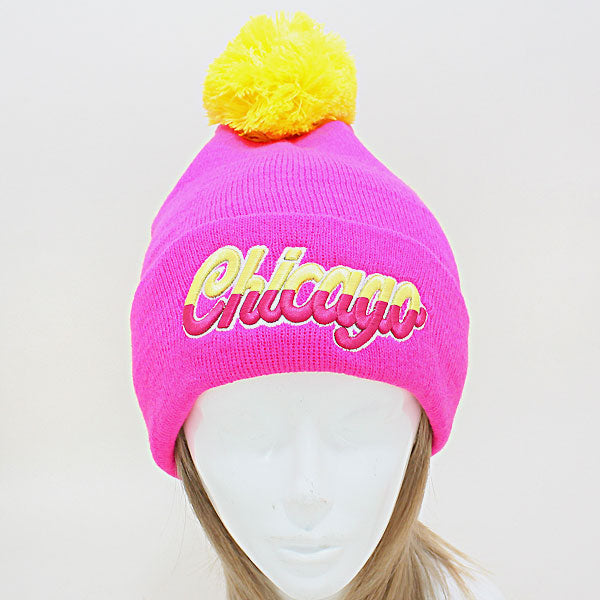 HATEGORY "Chicago" Embroidered Acrylic Pom Beanie