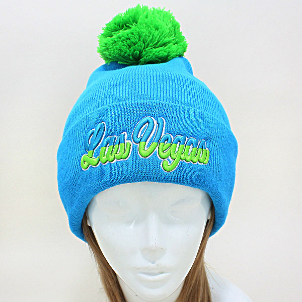 HATEGORY "Las Vegas" Embroidered Acrylic Pom Beanie