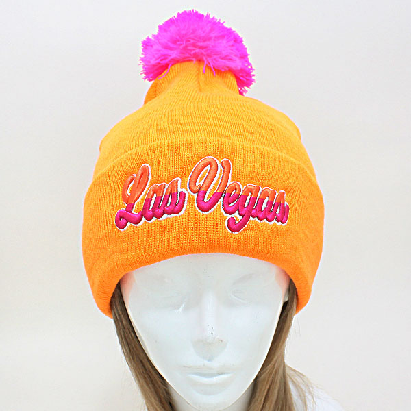 HATEGORY "Las Vegas" Embroidered Acrylic Pom Beanie