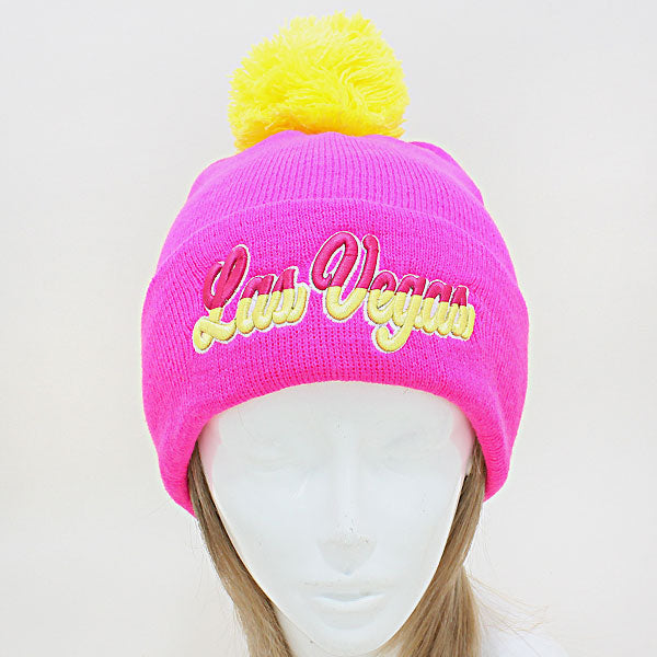 HATEGORY "Las Vegas" Embroidered Acrylic Pom Beanie