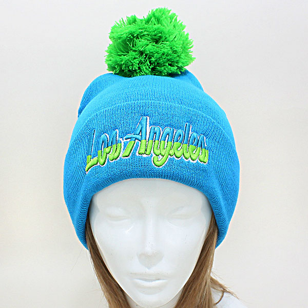 HATEGORY "Los Angeles" Embroidered Acrylic Pom Beanie