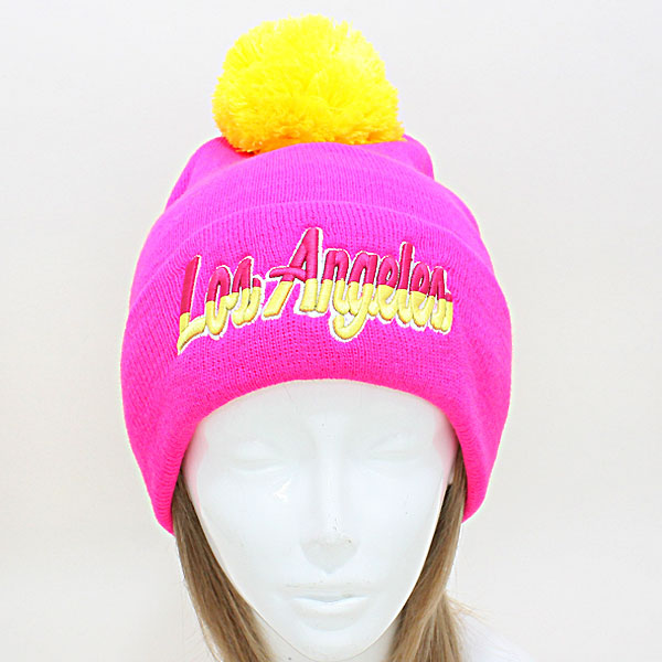 HATEGORY "Los Angeles" Embroidered Acrylic Pom Beanie
