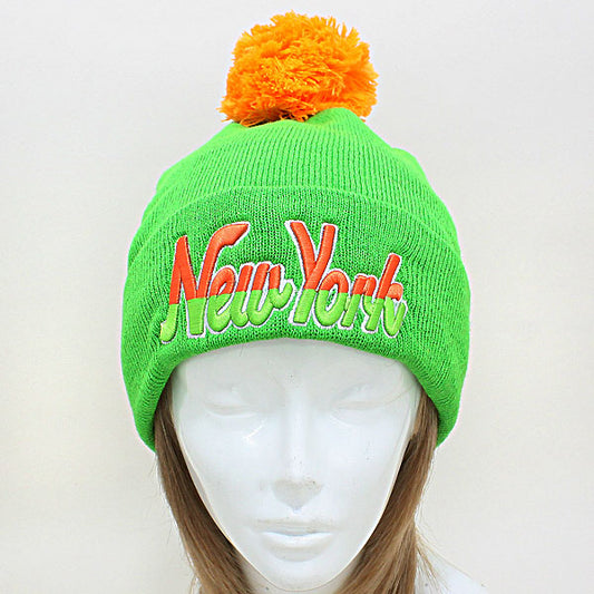 HATEGORY "New York" Embroidered Acrylic Pom Beanie