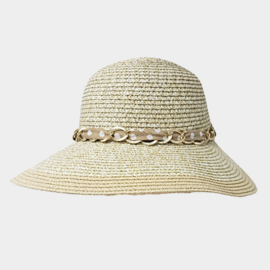 HATEGORY Chain Back Ribbon Band Straw Sun Hat
