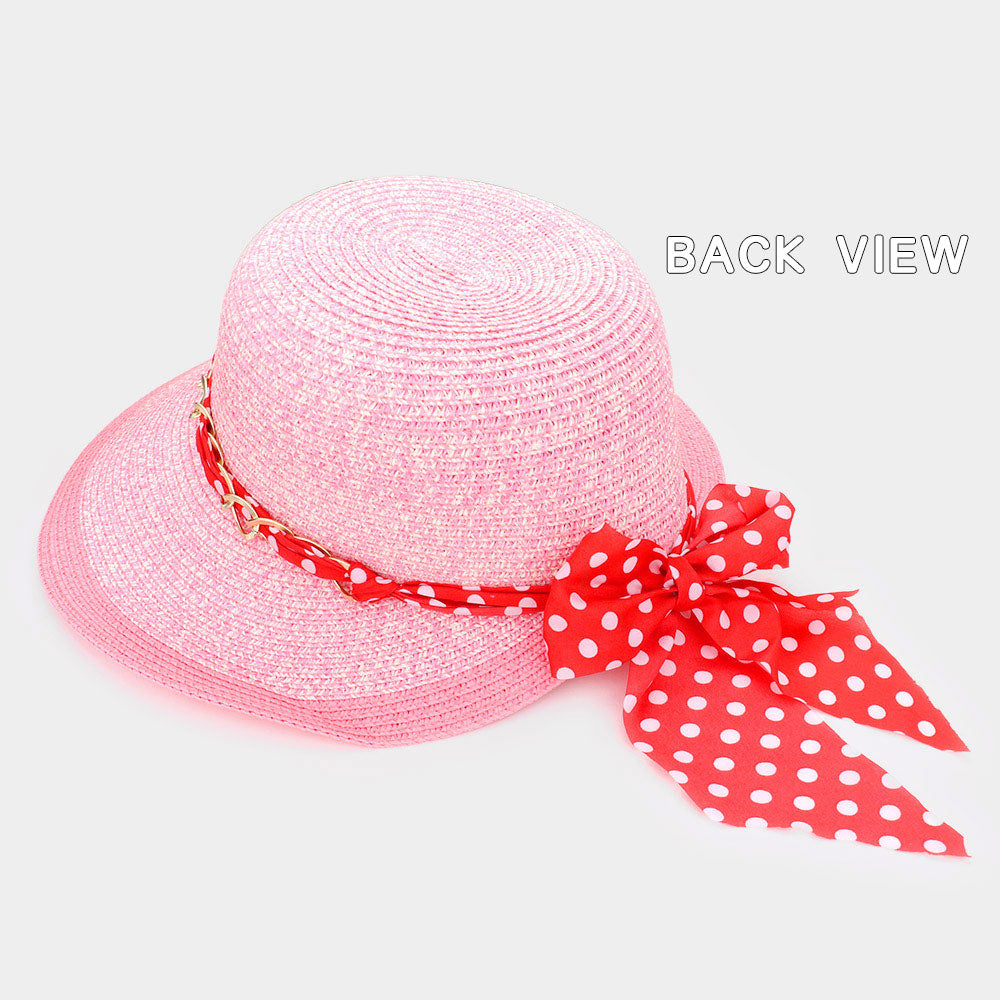 HATEGORY Chain Back Ribbon Band Straw Sun Hat