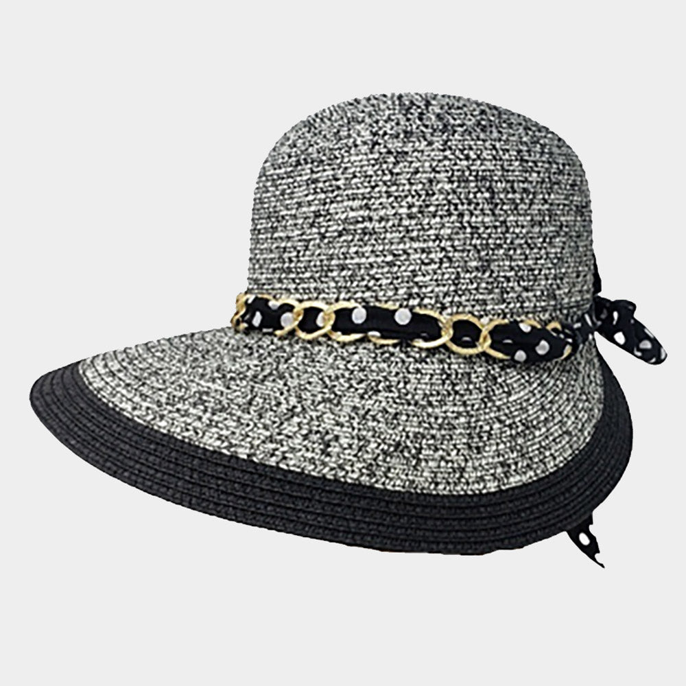 HATEGORY Chain Back Ribbon Band Straw Sun Hat