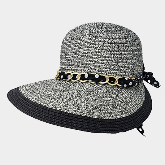 HATEGORY Chain Back Ribbon Band Straw Sun Hat