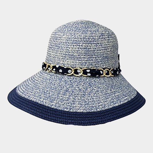 HATEGORY Chain Back Ribbon Band Straw Sun Hat