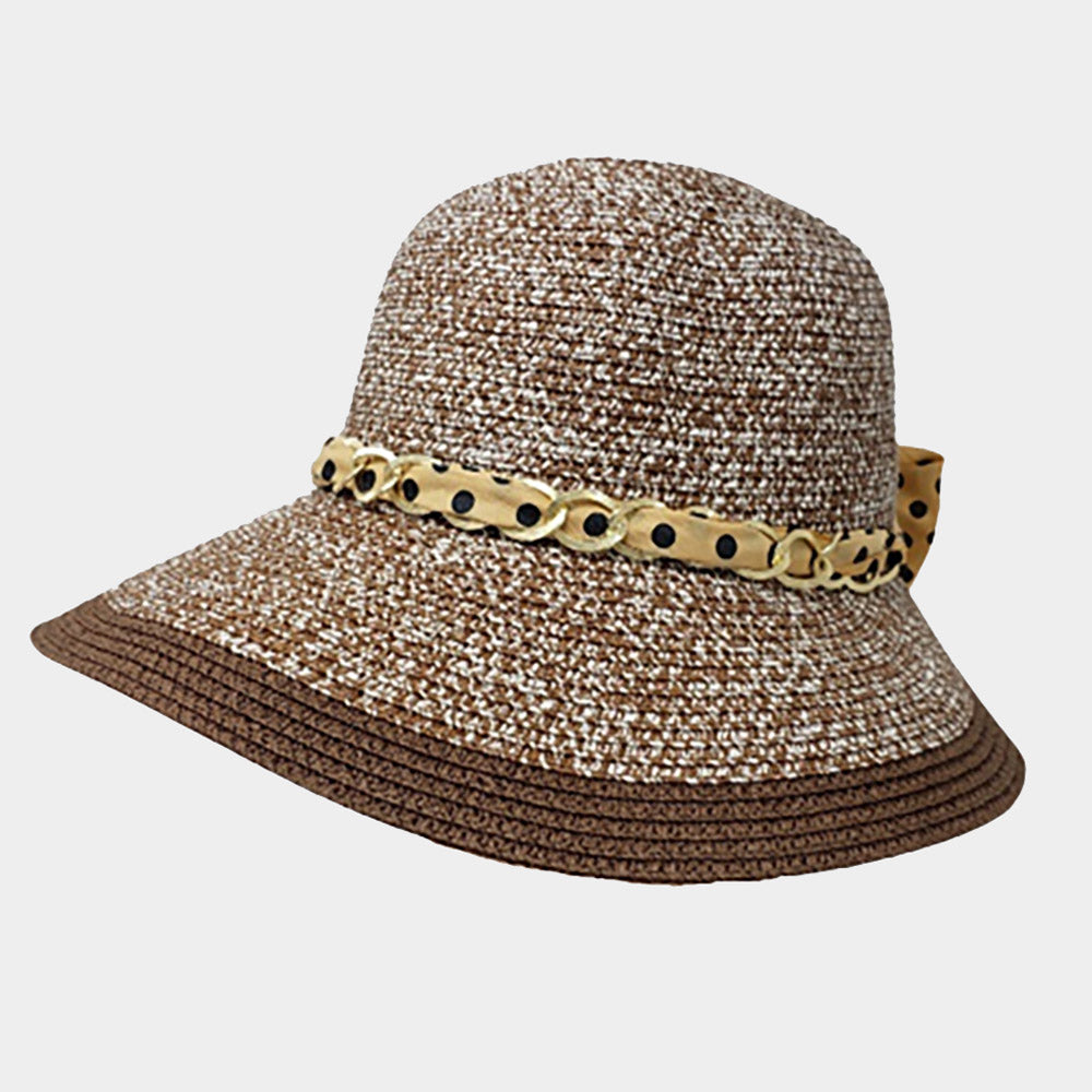 HATEGORY Chain Back Ribbon Band Straw Sun Hat