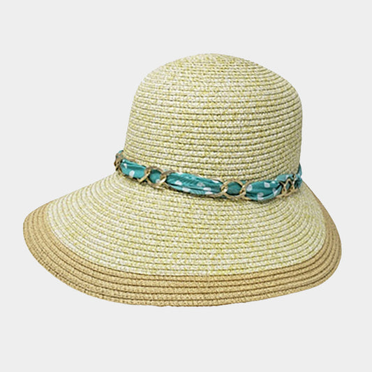 HATEGORY Chain Back Ribbon Band Straw Sun Hat