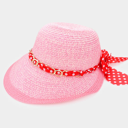 HATEGORY Chain Back Ribbon Band Straw Sun Hat