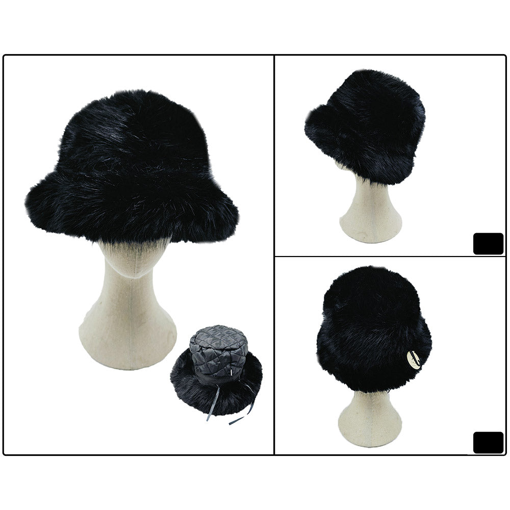 HATEGORY Fuzzy Faux Fur Bucket Hat
