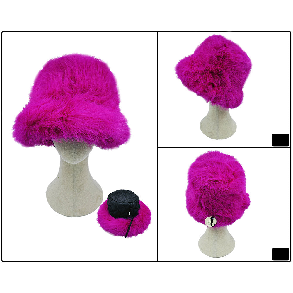 HATEGORY Fuzzy Faux Fur Bucket Hat