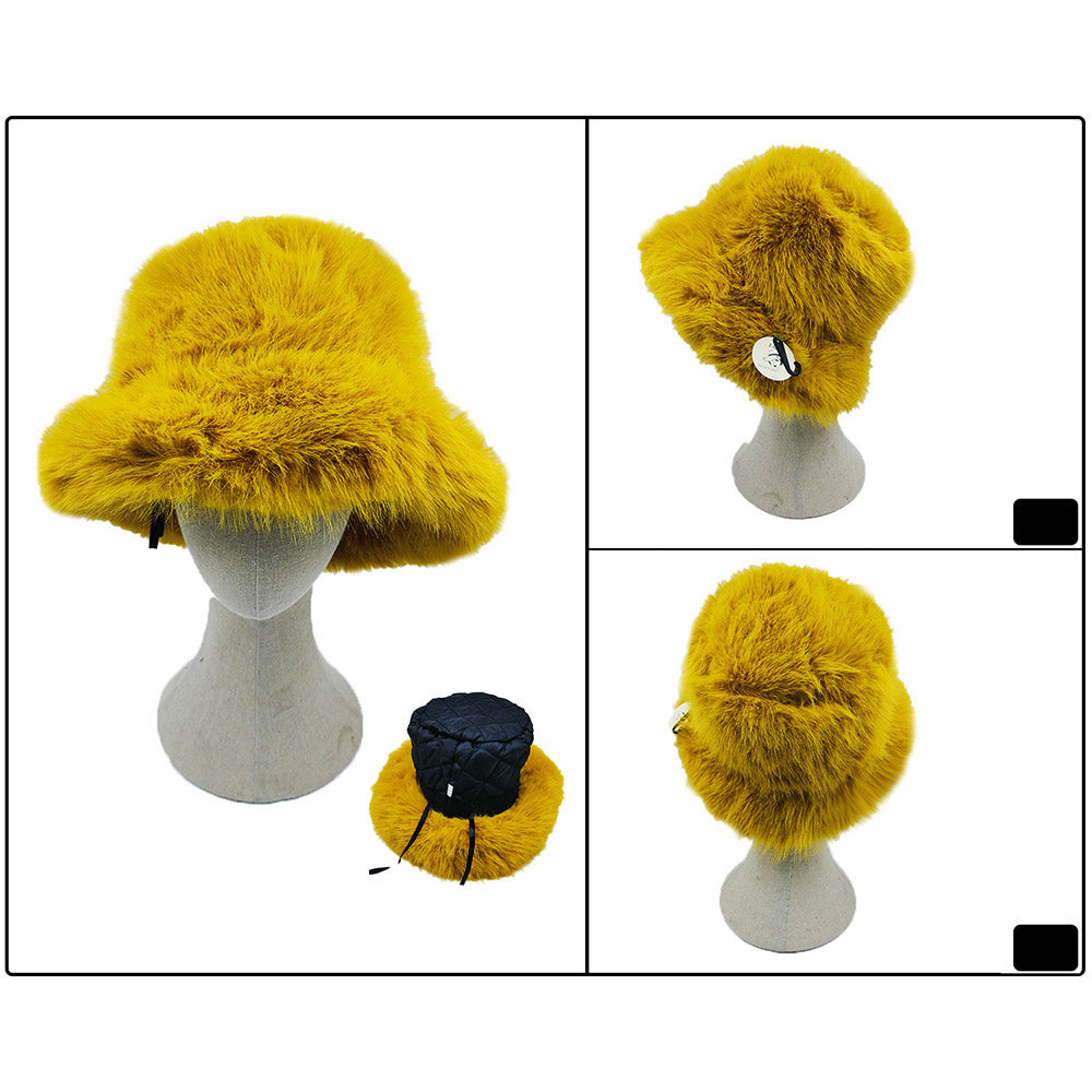 HATEGORY Fuzzy Faux Fur Bucket Hat