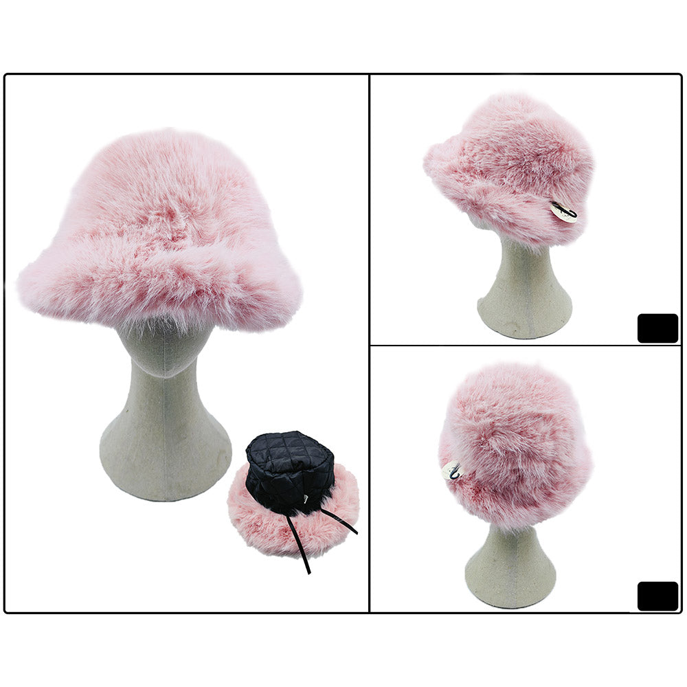 HATEGORY Fuzzy Faux Fur Bucket Hat