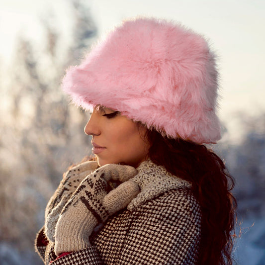 HATEGORY Fuzzy Faux Fur Bucket Hat