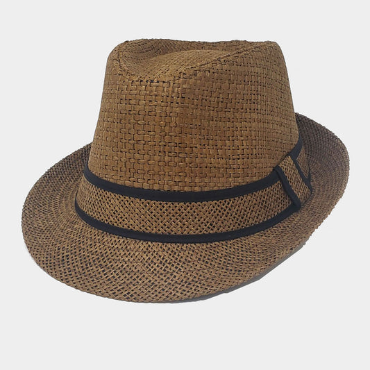 HATEGORY Solid Straw Fedora Hat