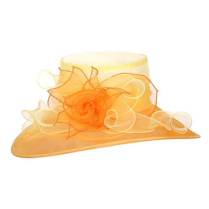 HATEGORY Wide brim ombre flower organza hat