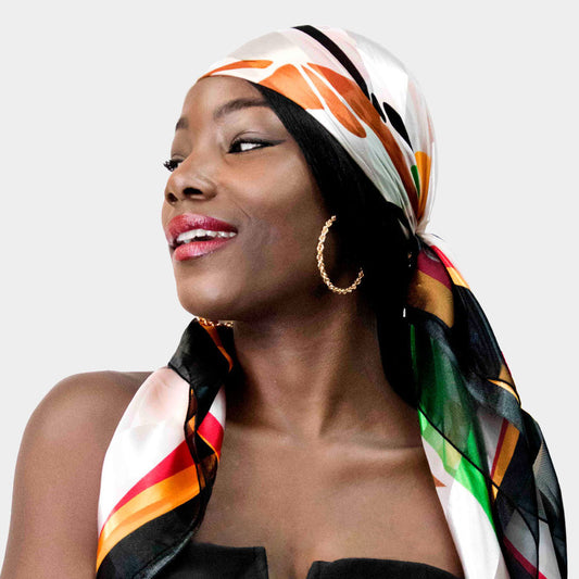 HATEGORY Silk Feel Striped Women Print Square Scarf