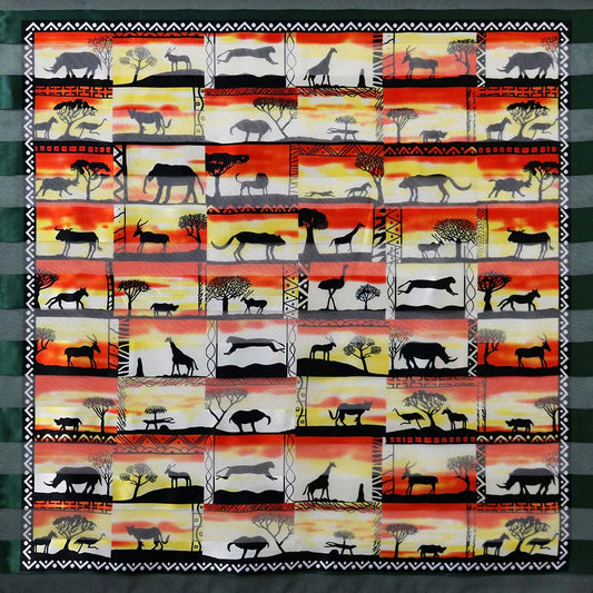 HATEGORY Silk Feel Animal Shadow Print Square Scarf