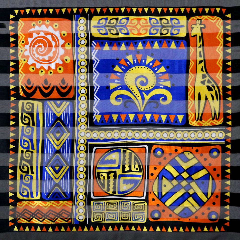 HATEGORY Silk Feel Striped Geometric Giraffe Print Square Scarf