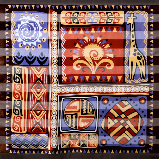 HATEGORY Silk Feel Striped Geometric Print Square Scarf