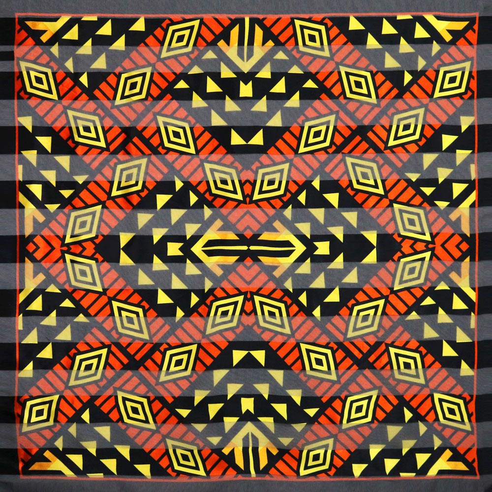 HATEGORY Silk Feel Striped Geometric Block Patterned Square Scarf