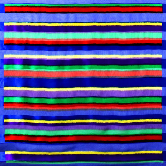 HATEGORY Silk Feel Multi Colored Striped Print Square Scarf